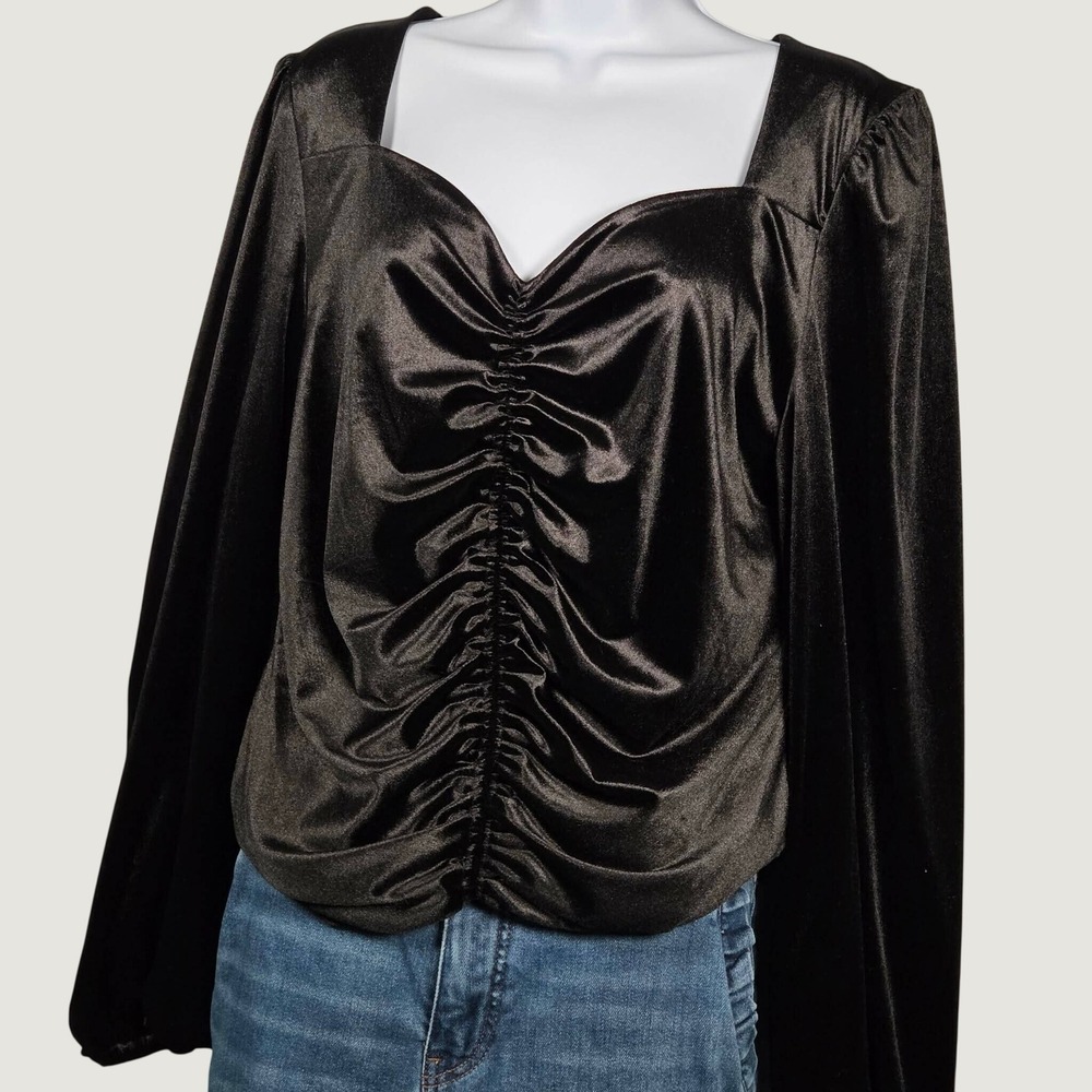 INC International Concepts Women XL Sweetheart Ruched Velvet Top Long Sleeve
